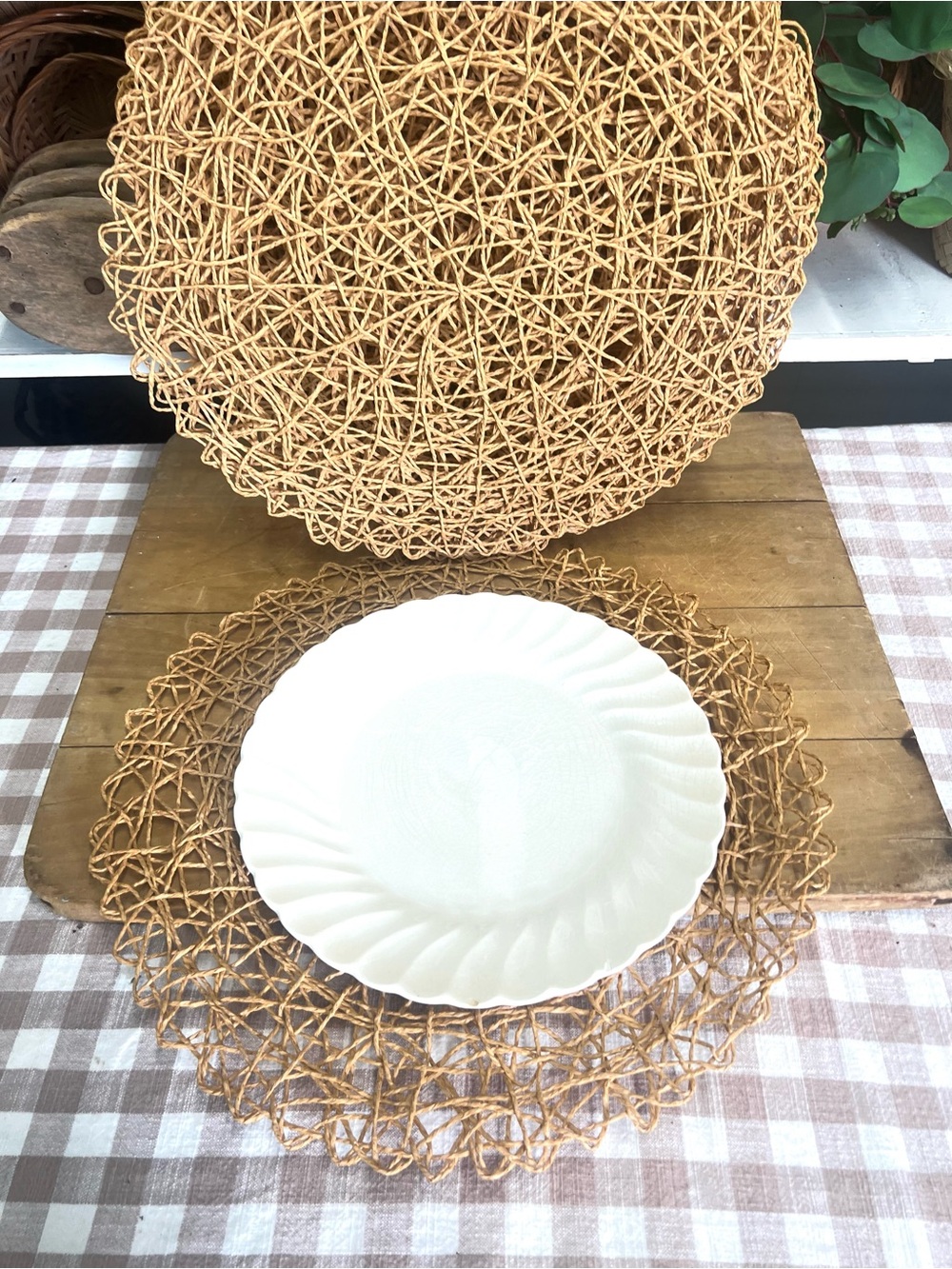 Woven placemats round rattan raffia 12 piece boho decor
